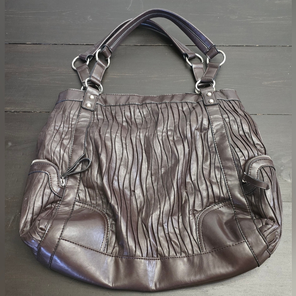 a.n.a A New Approach Dark Brown Faux Leather Boho Purse Side Zippers GUC Soft